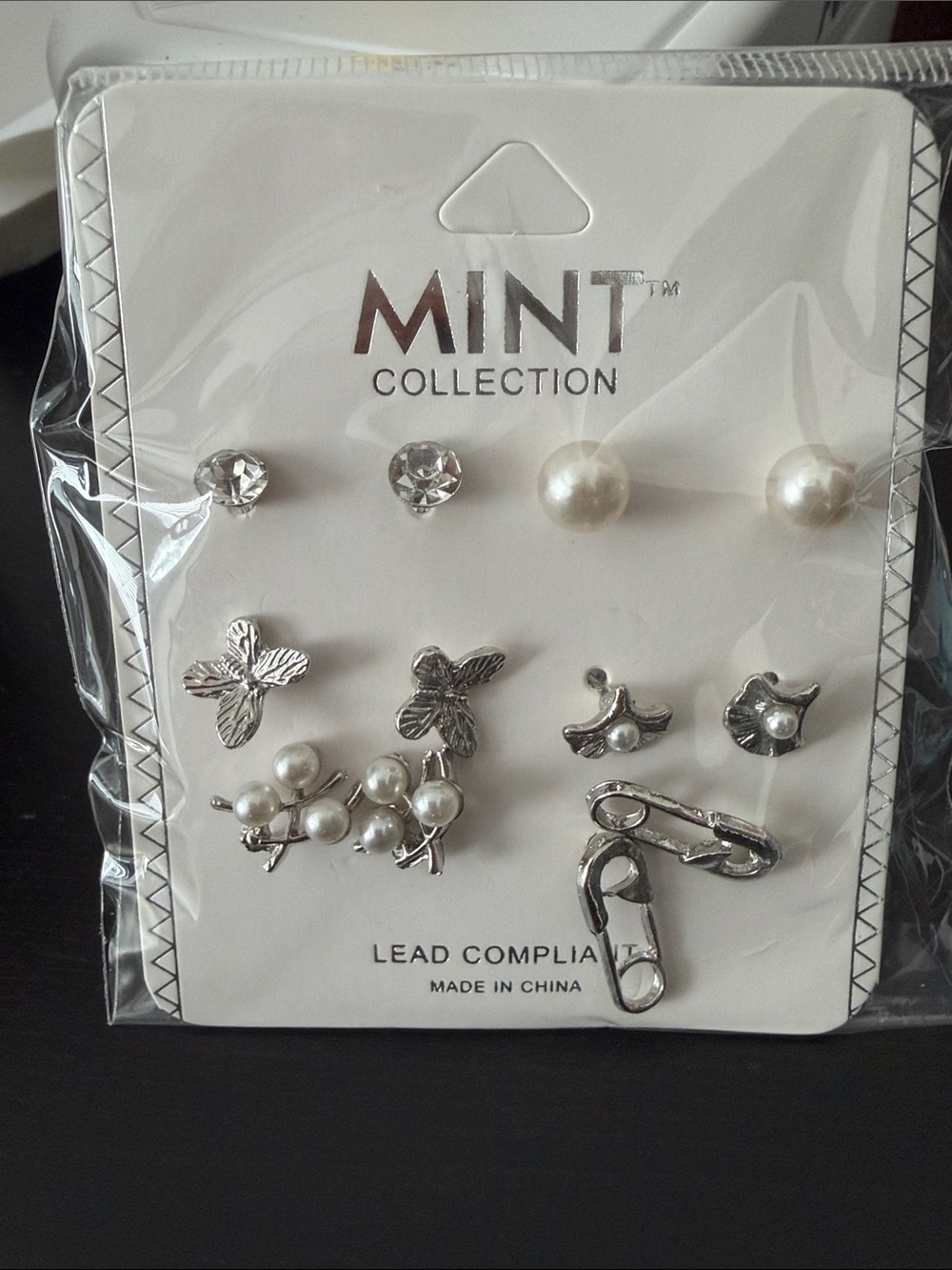 NWT Mint Collection  Silver & Pearl Earring Set 6 pairs